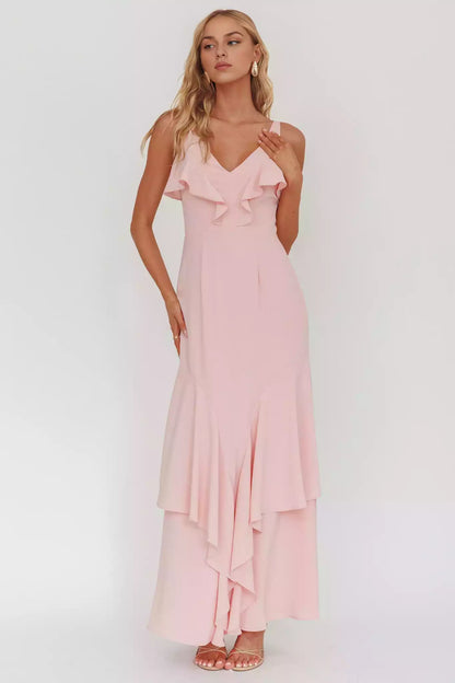Gorgeous V-neck ruffle lined back with zipper Prom Dresses