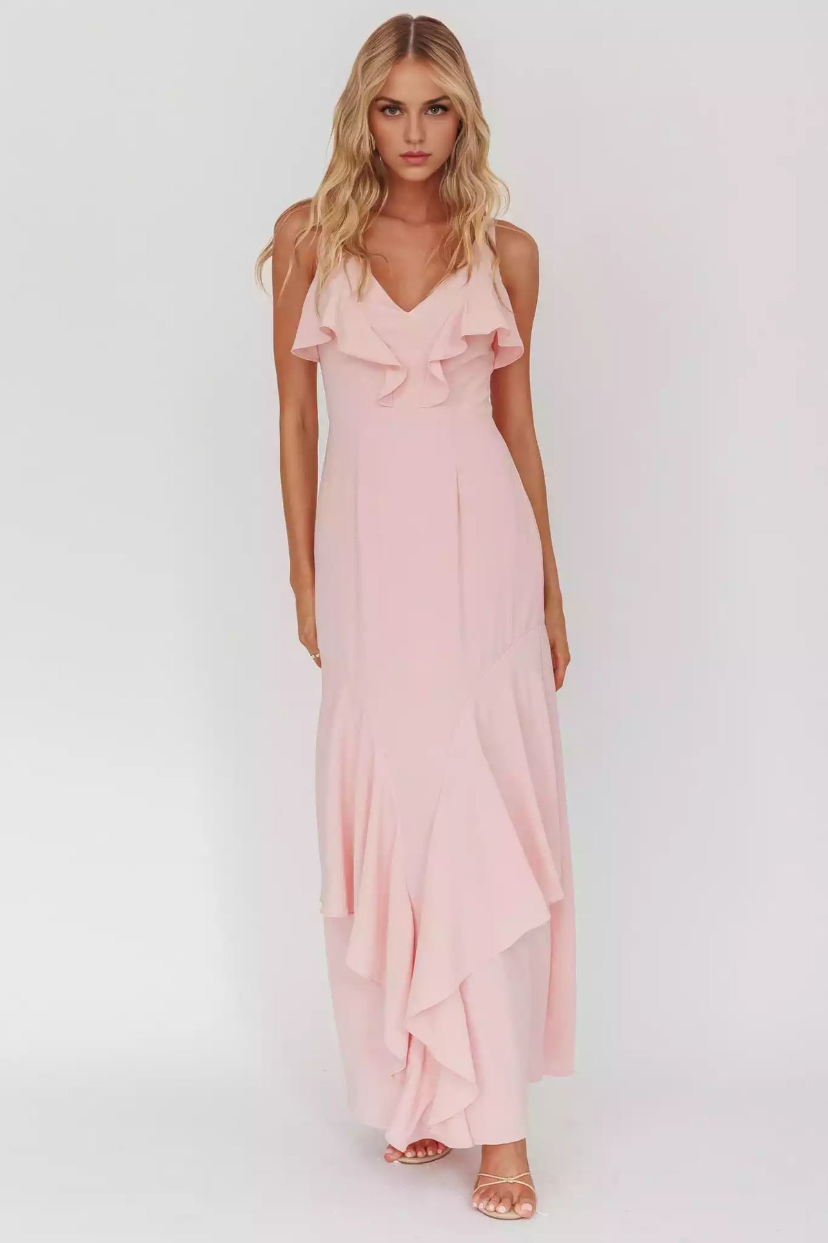 Gorgeous V-neck ruffle lined back with zipper Prom Dresses