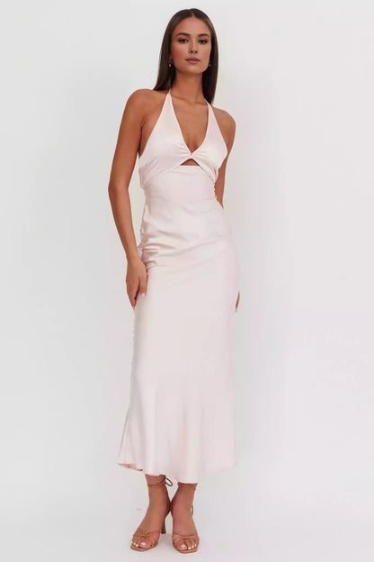 Gorgeous backless lockhole bust with lining and back zipper Prom Dresses