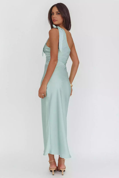 Gorgeous decorative lining with single shoulder design, featuring bow tie side zipper Prom Dresses