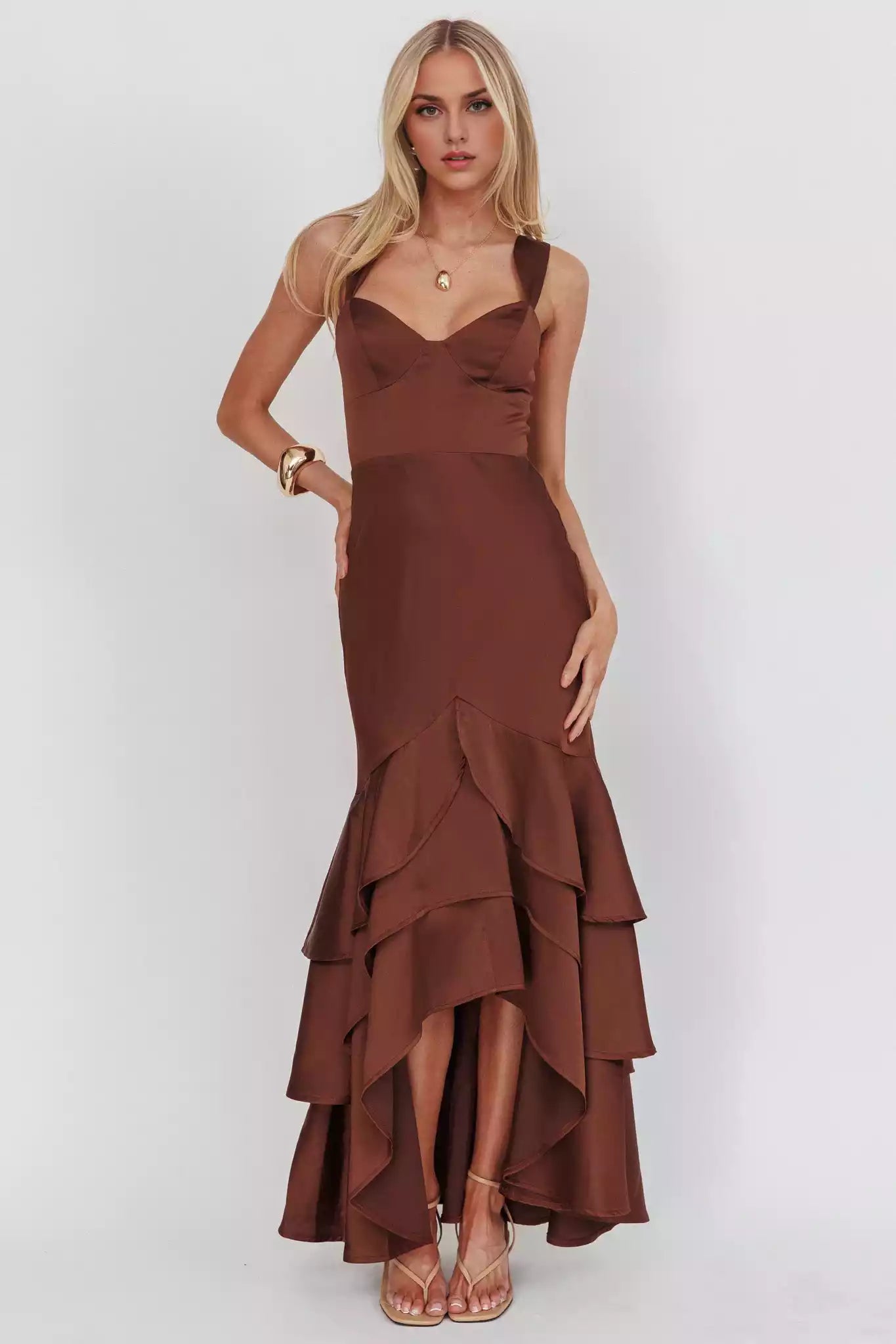 Gorgeous lining, layered ruffle hem, mermaid hem, silhouette with side zipper Prom Dresses
