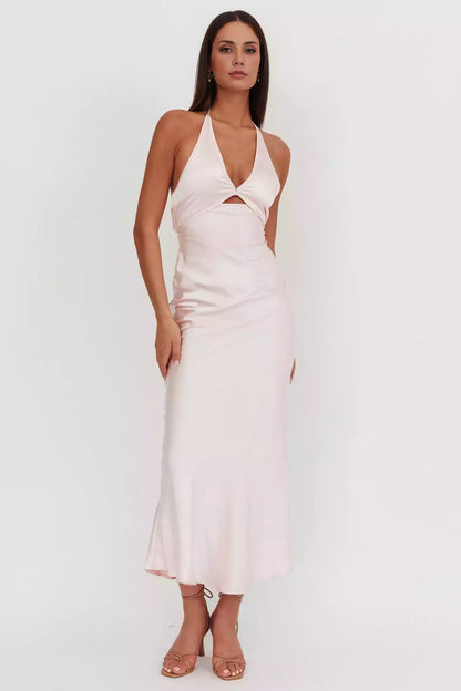 Gorgeous lock hole backless neckline, chest with lining, back with zipper Prom Dresses