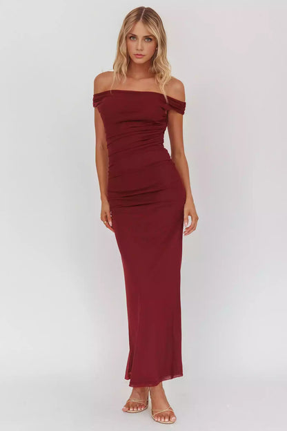 Gorgeous off shoulder slim fit silhouette with zipper on the long side Prom Dresses
