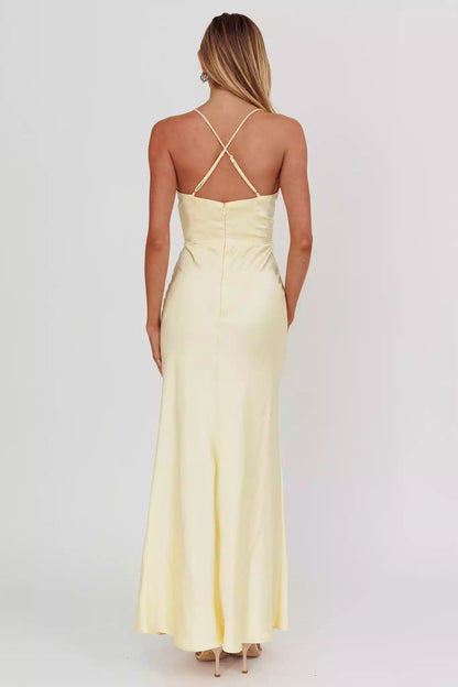 Gorgeous satin lace edge unlined adjustable cross shoulder straps with back zipper Prom Dresses