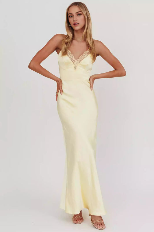 Gorgeous satin lace edge unlined adjustable cross shoulder straps with back zipper Prom Dresses