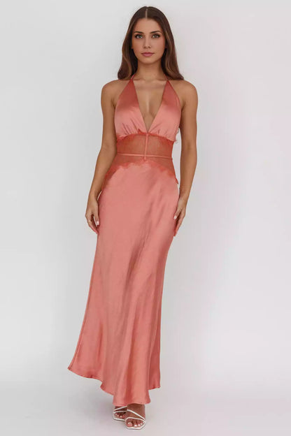 Gorgeous satin with extra long lace front legs and exposed back zipper Prom Dresses