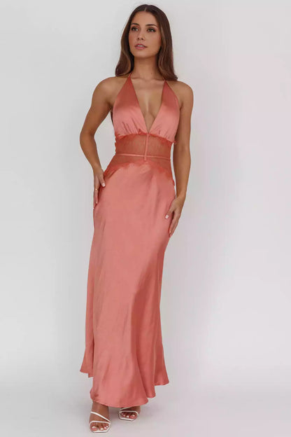 Gorgeous satin with extra long lace front legs and exposed back zipper Prom Dresses