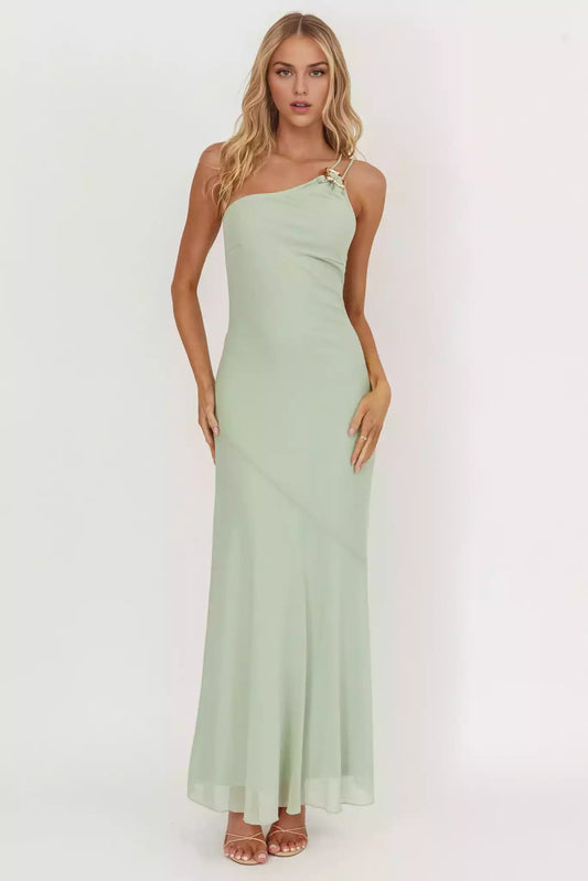 Gorgeous single shoulder design with lining and back zipper, double adjustable shoulder straps Prom Dresses