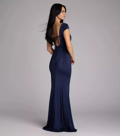 Gorgeous smooth elastic knitted square neckline backless lace up hem zipper mermaid and floor Prom Dresses