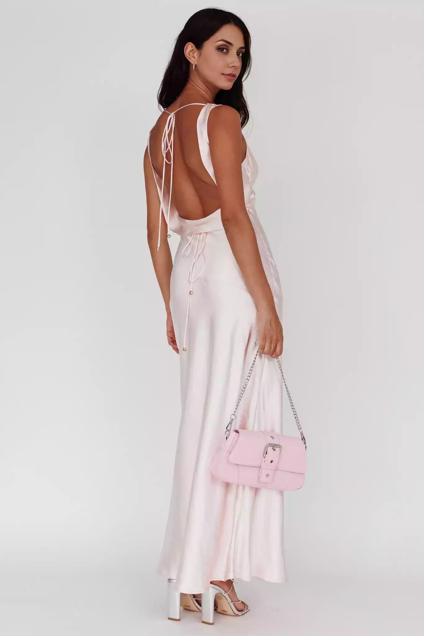 Gorgeous unlined scarf collar with lace up back and hidden side zipper Prom Dresses