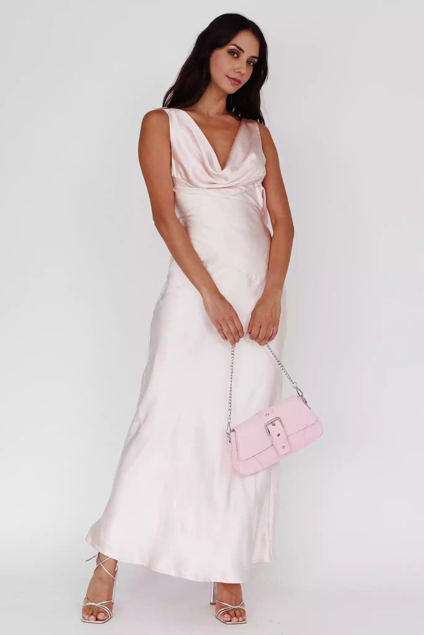 Gorgeous unlined scarf collar with lace up back and hidden side zipper Prom Dresses