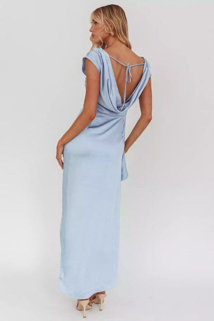 Gorgeous unlined side zipper with side split and necktie scarf Prom Dresses