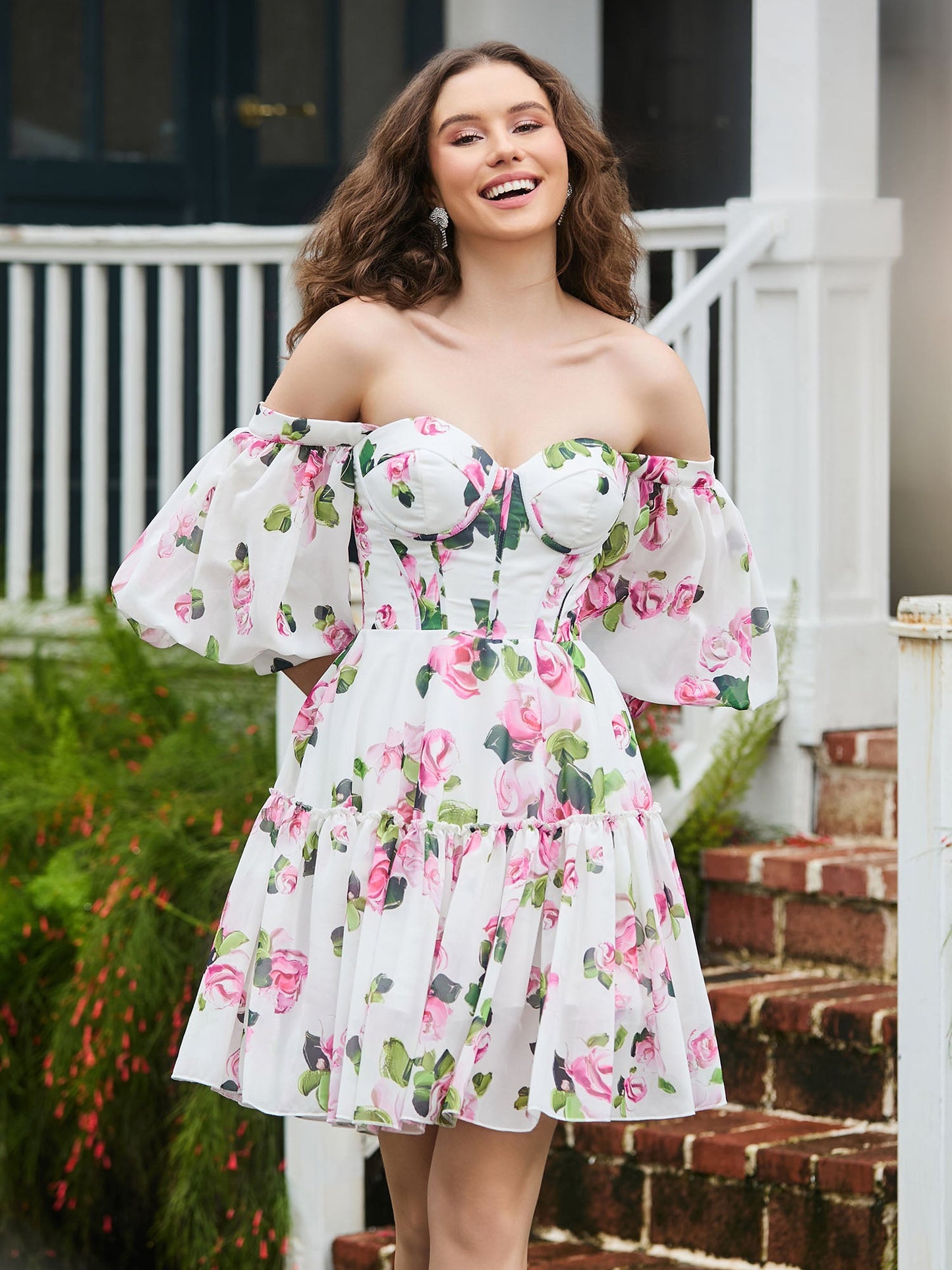 Floral Off-the-shoulder A-line Mini Cocktail Dress Floral