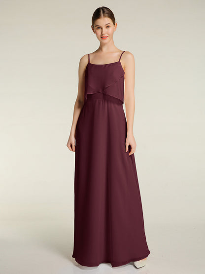 Spaghetti Straps Simple Bridesmaid Dresses-Cabernet