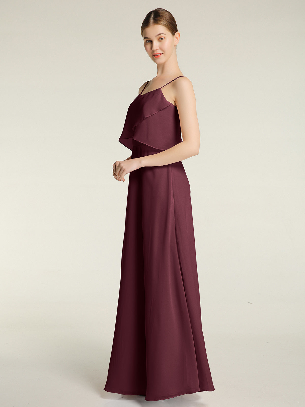 Spaghetti Straps Simple Bridesmaid Dresses-Cabernet