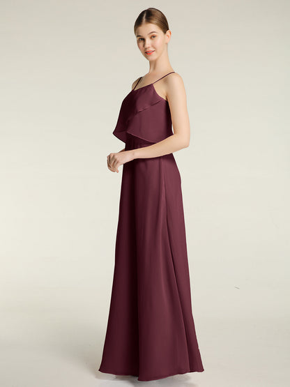 Spaghetti Straps Simple Bridesmaid Dresses-Cabernet