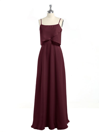 Spaghetti Straps Simple Bridesmaid Dresses-Cabernet