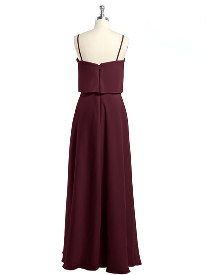 Spaghetti Straps Simple Bridesmaid Dresses-Cabernet
