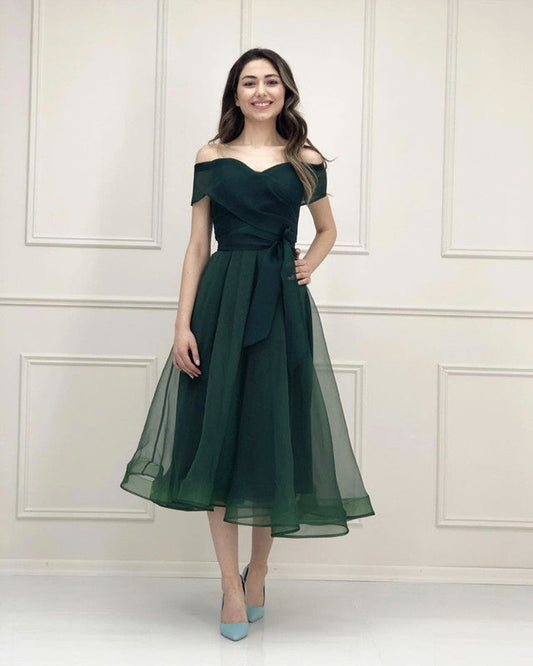Beach Bridesmaid Dresses Off Shoulder Tea Length