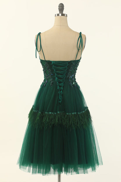 Green Sweetheart Tie-Strap A-Line Short Homecoming Dress