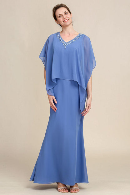 Sheath/Column Sparkly Beaded Batwing Sleeves Mother of the Bride Dress