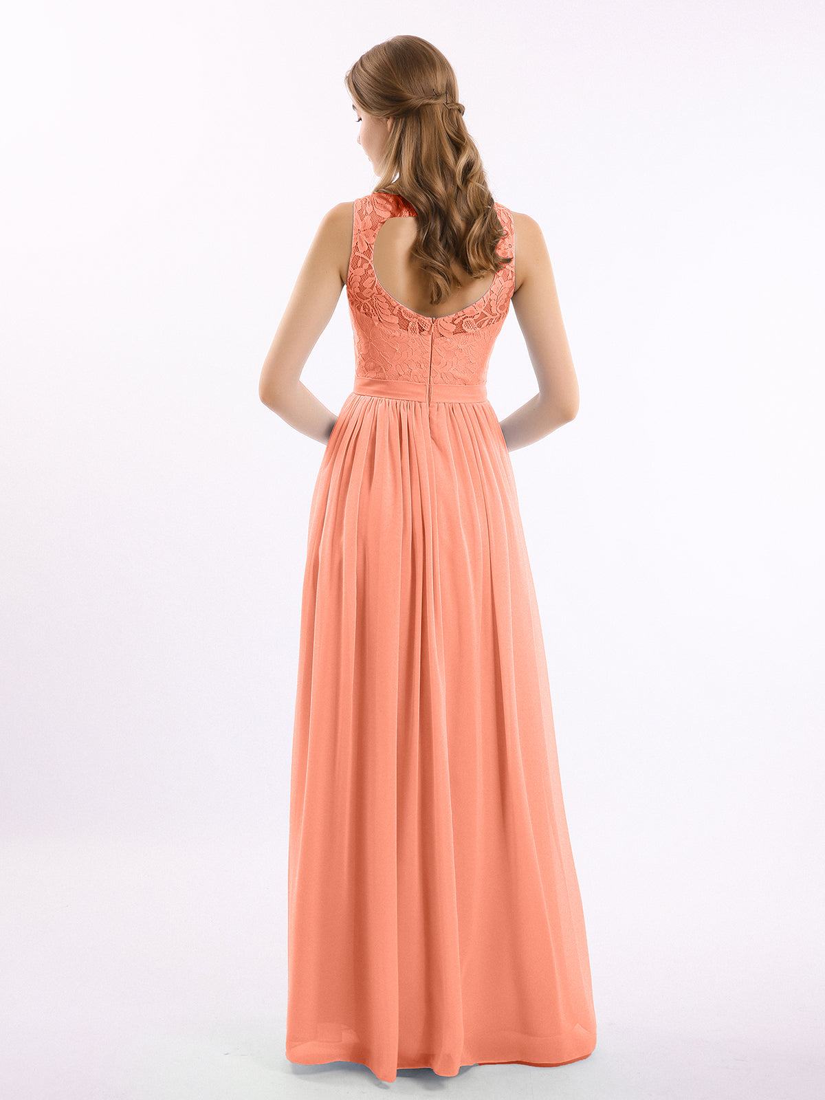 Lace And Chiffon Long Gown of Bridesmaids-Sunset