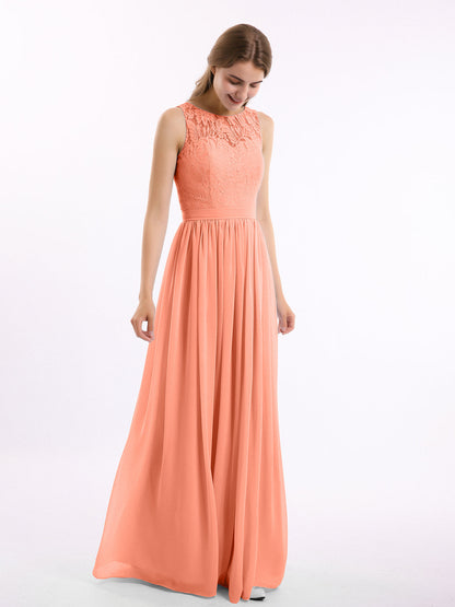 Lace And Chiffon Long Gown of Bridesmaids-Sunset