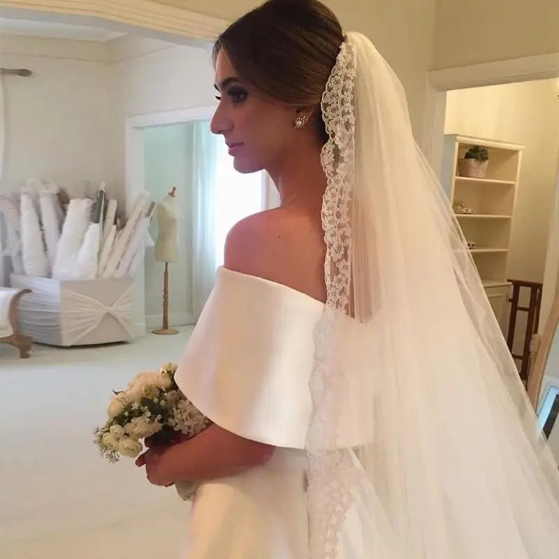 Customized A-Line Wedding Dress Floor-Length Bridal Gown with Off Shoulder Sleeveless Design