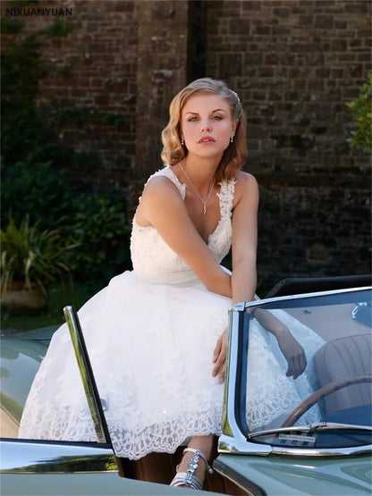 Customized Vestido De Noiva Curt A Line Lace Short Wedding Dress