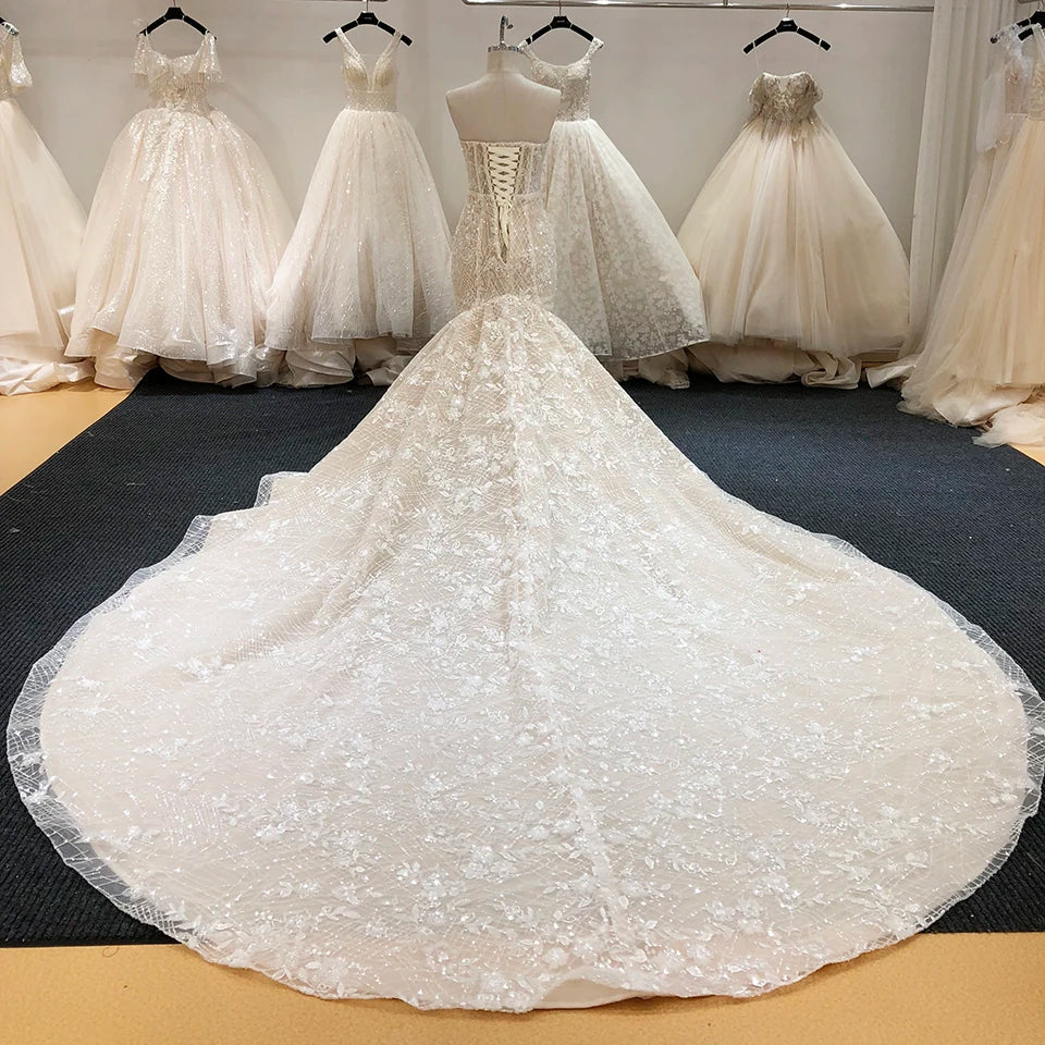 Crystal Beaded Mermaid Wedding Dress Full Lace Appliques Bridal Gown