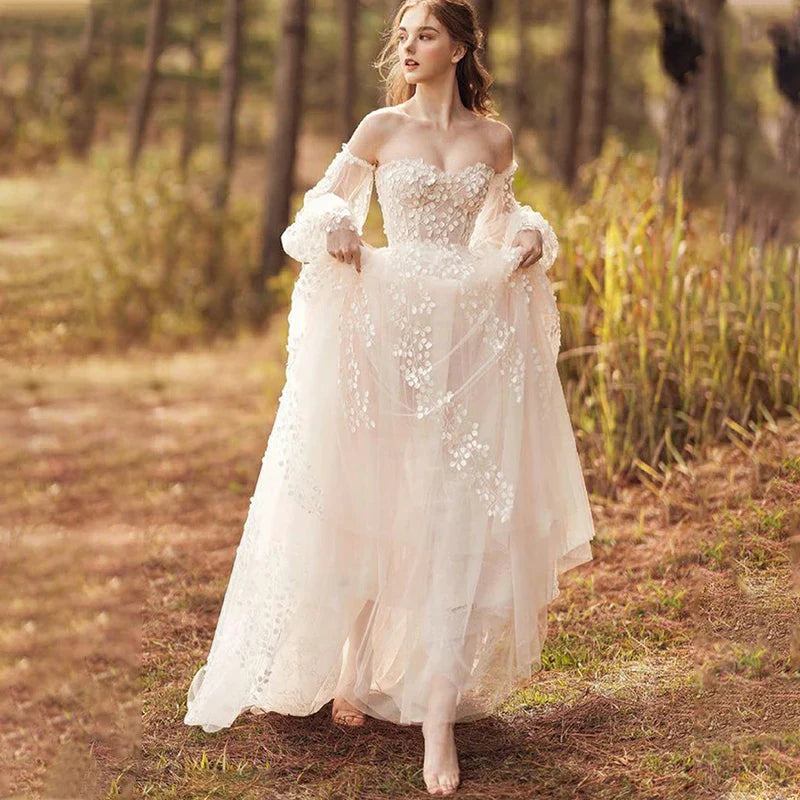 VIKTORIA Vintage Backless Wedding Dresses For Woman Spaghetti Straps Lace Appliques