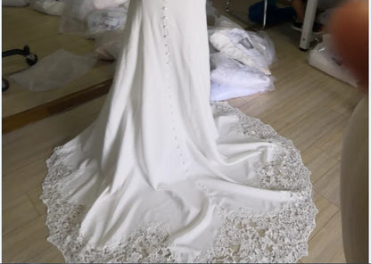LORIE Sexy Mermaid Wedding Dress Sleeveless Lace Appliqued Gown