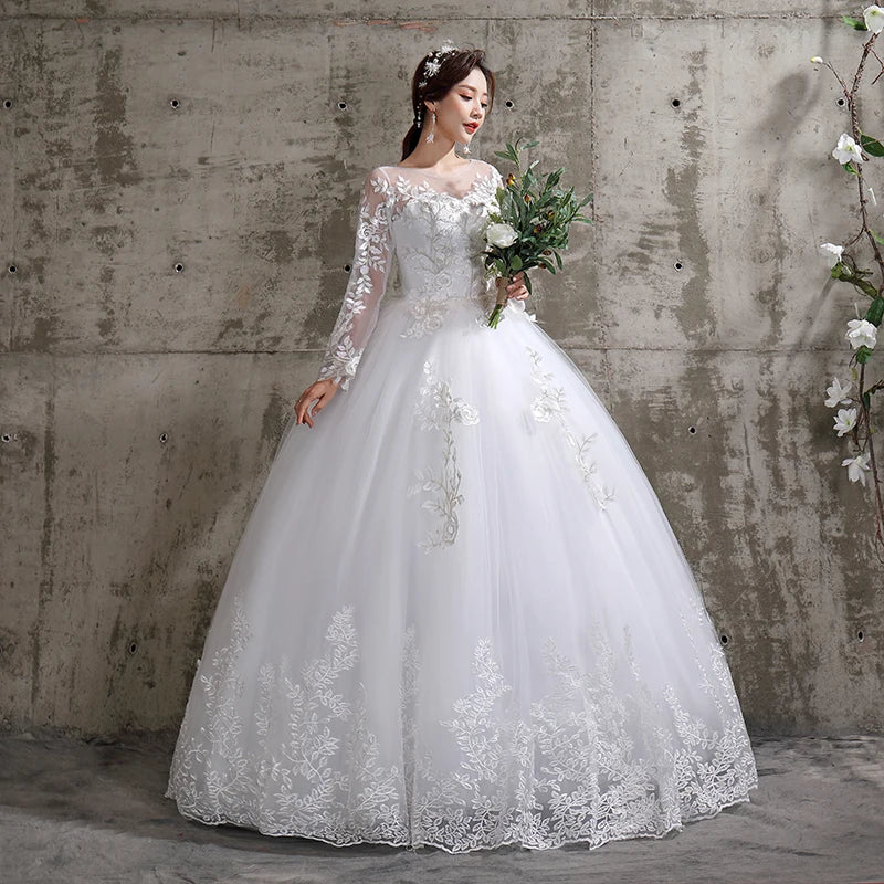 Wedding Dress Long Sleeve Ball Gown Luxury Lace Plus Size