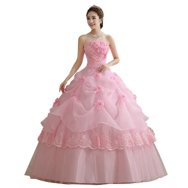 Customized Bride Wedding Dress Lace Up Tube Top Ball Gowns