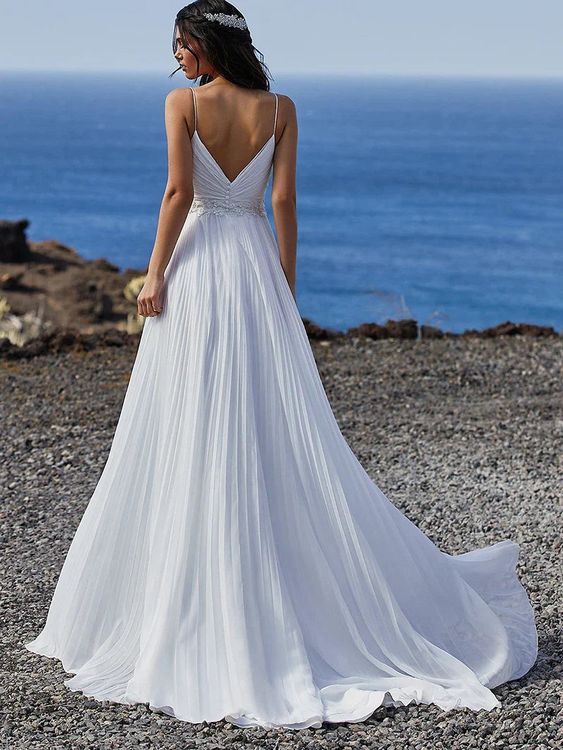 Boho Wedding Dresses Backless Spaghetti Straps Beach Gowns
