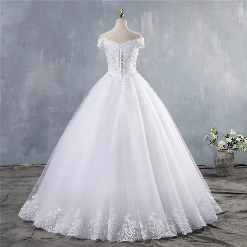 ZJ9143 Lace Appliques Ball Gown Off The Shoulder Bridal Dress