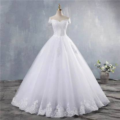 ZJ9143 Lace Appliques Ball Gown Off The Shoulder Bridal Dress