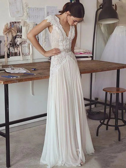 Boho V Neck Wedding Dresses Chiffon Bohemian Gowns Elegant A Line Customized
