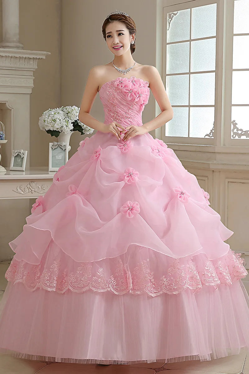 Customized Bride Wedding Dress Lace Up Tube Top Ball Gowns