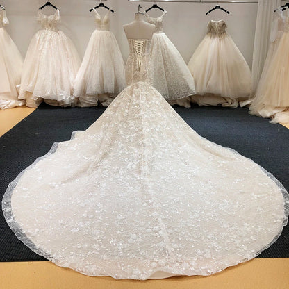 Crystal Beaded Mermaid Wedding Dress Full Lace Appliques Bridal Gown