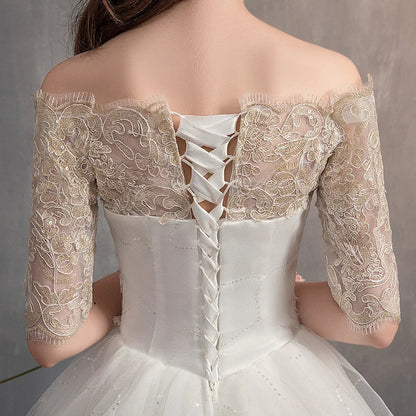Off The Shoulder Half Sleeve Wedding Dress Lace Applique Plus Size Ball Gown Customized
