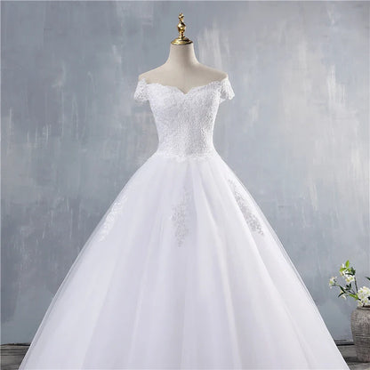ZJ9143 Lace Appliques Ball Gown Off The Shoulder Bridal Dress