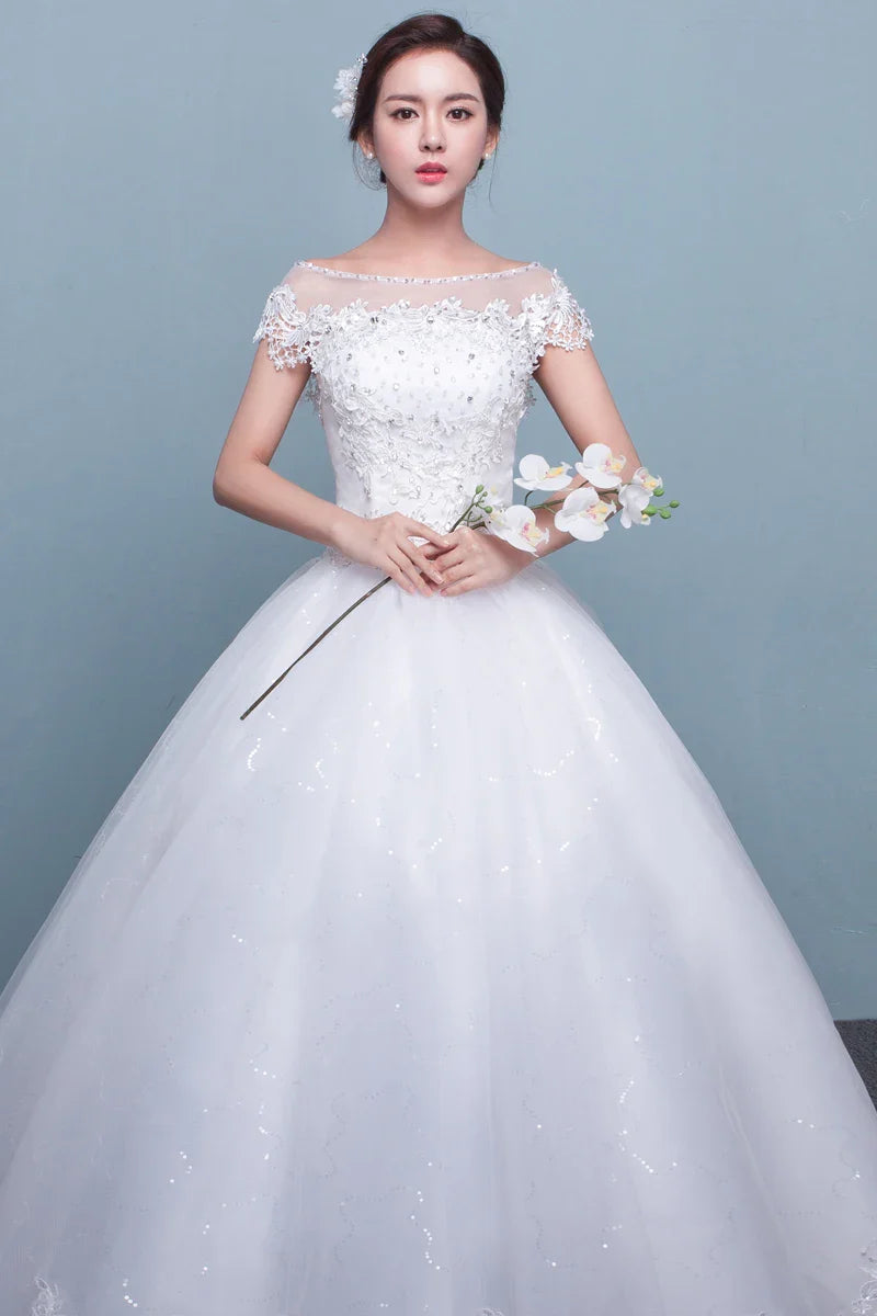 Customize Embroidery Wedding Dress Lace Up Bride Plus Size Ball Gowns