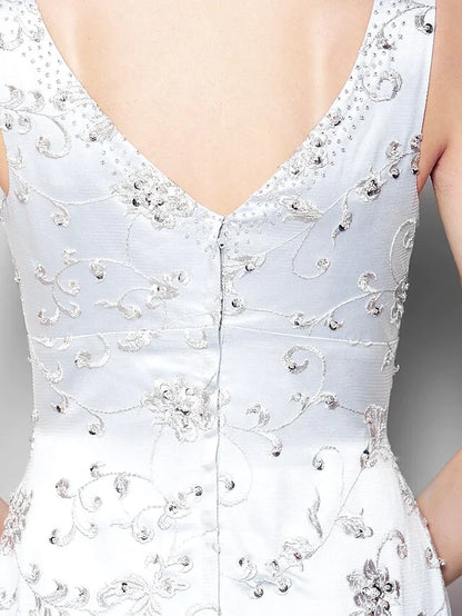 Mother of the Bride Dress Sparkle & Shine V Neck Floor Length Lace Tulle Sleeveless with Lace Beading