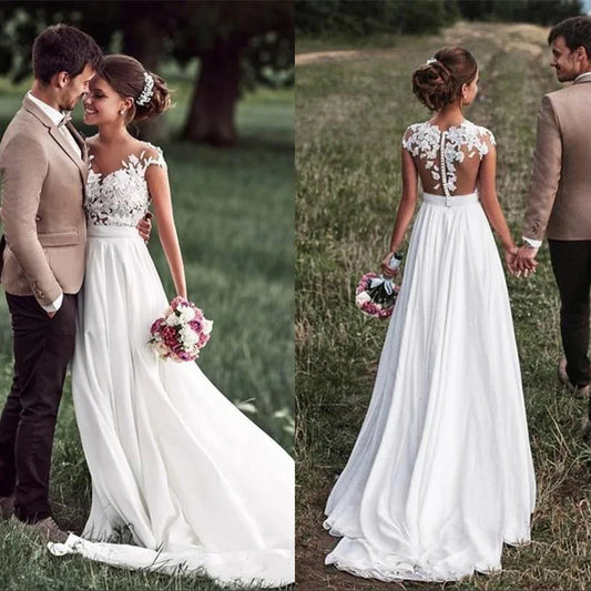 Elegant Lace Boho Beach Wedding Dress for Bride to Be