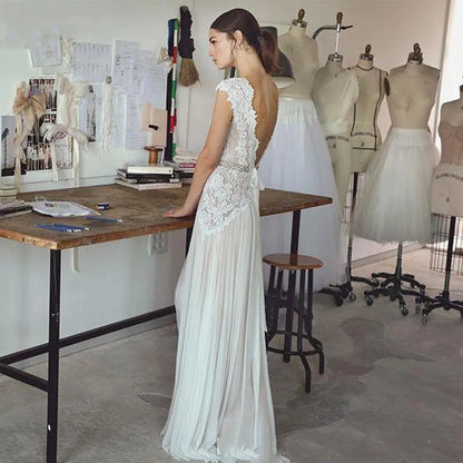 Boho V Neck Wedding Dresses Chiffon Bohemian Gowns Elegant A Line Customized