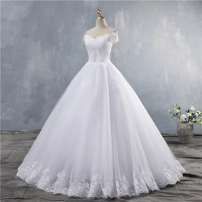ZJ9143 Lace Appliques Ball Gown Off The Shoulder Bridal Dress