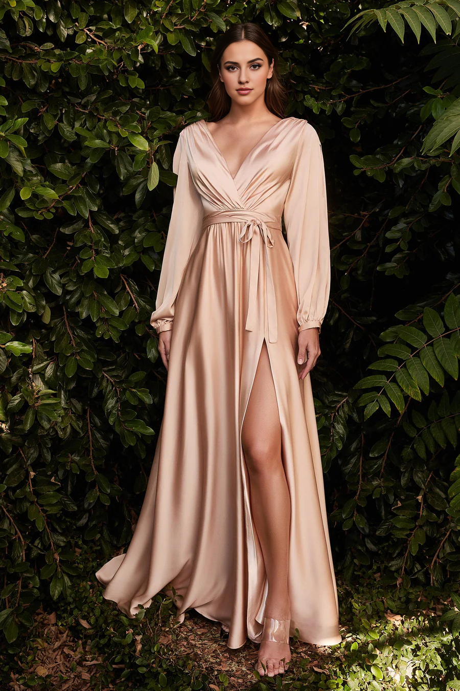 Aimishang Elegant Long Prom Dress Long Sleeve Satin Gown Bridesmaid Dresses Fall Wedding Guest Dress November Evening Party Dress