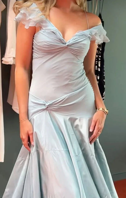 Aimishang Elegant A Line Off The Shoulder Light Blue Evening Dresss Long Prom Dress Formal Dress