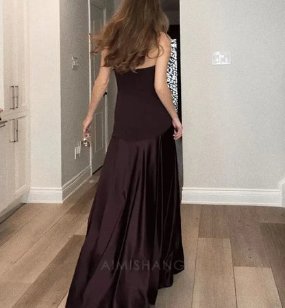 Aimishang Elegant Strapless Satin Long Prom Dress Fashion Evening Party Dress Women's Dresses